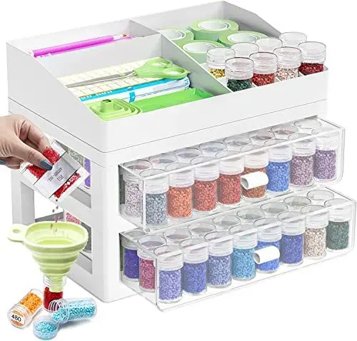 Produktbild: ARTDOT Diamond Painting Zubehör Boxen, 96 Stück 5D Diamant Painting Bilder Aufbewahrungsbox mit Koffer Trichter Stickers Besuche Store