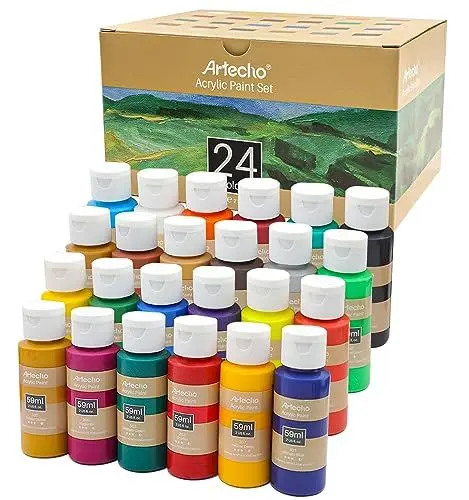 Produktbild: Artecho Acrylfarben Set 24x59 ml, Acrylic Paint Set, Wasserfest und Lichtecht, Schnell Trocknend, ideal für Leinwand, Papier und Stoffe.