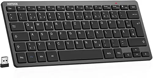 Produktbild: Arteck Kabellose Tastatur, Deutsches QWERTZ Layout Kompakte USB 2,4 GHz Mini Kabellos Tastatur mit Multimedia-Tasten, Kompatibel mit PC, Notebook, Laptop, Windows 11, 10, 8 Schwarz