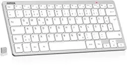 Produktbild: Arteck Kabellose Tastatur, Deutsches QWERTZ Layout Kompakte USB 2,4 GHz Mini Kabellos Tastatur mit Multimedia-Tasten, Kompatibel mit PC, Notebook, Laptop, Windows 11, 10, 8 Silber