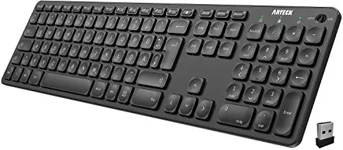 Produktbild: Arteck Kabellose Tastatur, Deutsches QWERTZ Layout wiederaufladbare USB Anschluss 2,4 GHz Kabellos Tastatur mit Multimedia-Tasten, Kompatibel mit PC, Computer, Notebook, Laptop, Windows 11, 10, 8