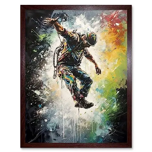Produktbild: Artery8 Base Jumping Multicoloured Paint Splat Action Shot Art Print Framed Poster Wall Decor 12x16 inch