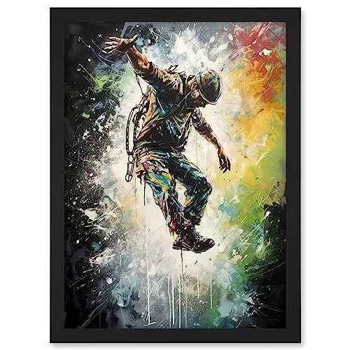 Produktbild: Artery8 Base Jumping Multicoloured Paint Splat Action Shot Artwork Framed A3 Wall Art Print