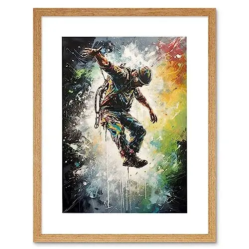 Produktbild: Artery8 Base Jumping Multicoloured Paint Splat Action Shot Artwork Framed Wall Art Print 12X16 Inch