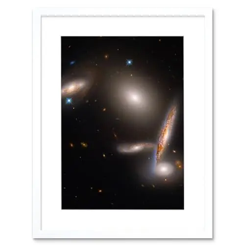 Produktbild: Artery8 Hubble Space Telescope Image Hickson Compact Group 40 A Cosmic Gravitational Dance Between Five Galaxies Isolated Spiral Elliptical Lenticular Group Artwork Framed Wall Art Print 12X16 Inch