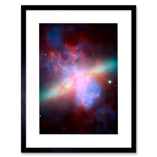 Produktbild: Artery8 Hubble Space Telescope Image M82 Galaxy Collaboration Chandra And Spitzer X-Ray Observatory Blue Red Orange Green Starburst Dust Clouds Artwork Framed Wall Art Print 12X16 Inch