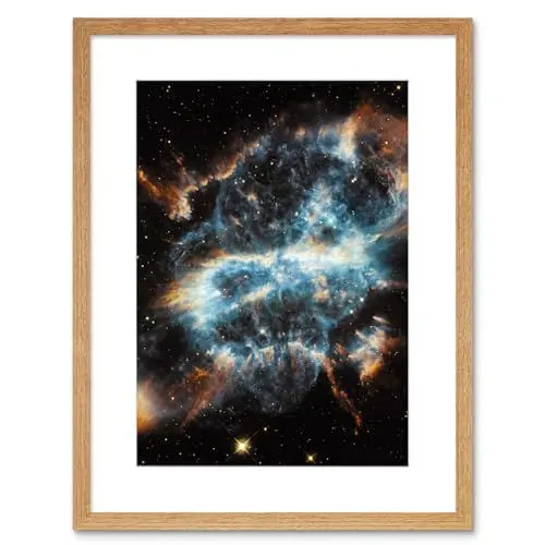 Produktbild: Artery8 Hubble Space Telescope Image Planetary Nebula NGC 5189 Glowing Blue Gas Clouds And Gold Cometary Knots Around Dying Star Artwork Framed Wall Art Print 9X7 Inch