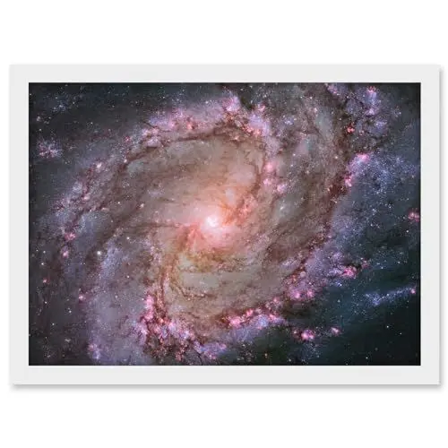 Produktbild: Artery8 Hubble Space Telescope Image Spiral Galaxy M83 Red Blue Purple Star Formation Southern Pinwheel Supernova Remnants and Star Clusters Artwork Framed A3 Wall Art Print
