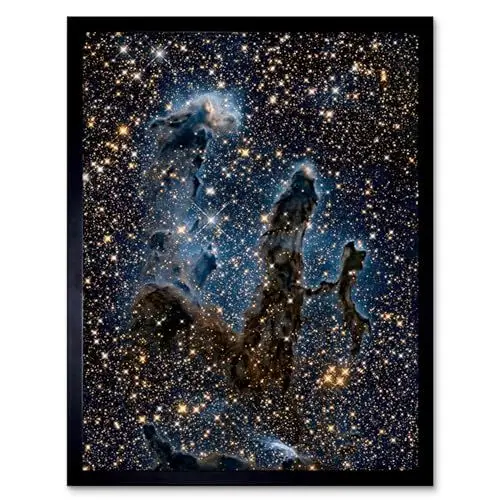 Produktbild: Artery8 Hubble Space Telescope Image The Pillars of Creation Blue Haze Near Infrared View of Eagle Nebula Light Silhouettes of Stars Dust and Gas Artwork Framed Wall Art Print 9X7 Inch