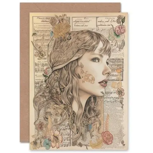 Produktbild: Artery8 Music Book Page Pop Star for Wife Her Mum Sister Daughter Mom Gran Nan Birthday Thank You Congratulations Blank Art Greeting Card