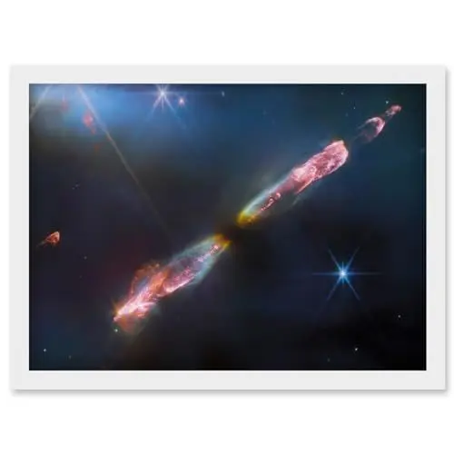 Produktbild: Artery8 NASA James Webb Telescope Infrared Image Supersonic Outflow of Young Star Space Bipolar Jet from Central Protostar Herbig-Haro 211 Stellar Birth Artwork Framed Wall Art Print A4