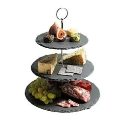Produktbild: Artesà Dreistöckiger Kuchenständer aus Schiefer Servierset, Kuchenständer Set, 28.5x34.5cm, Geschenkbox, Slate Grau/Silber