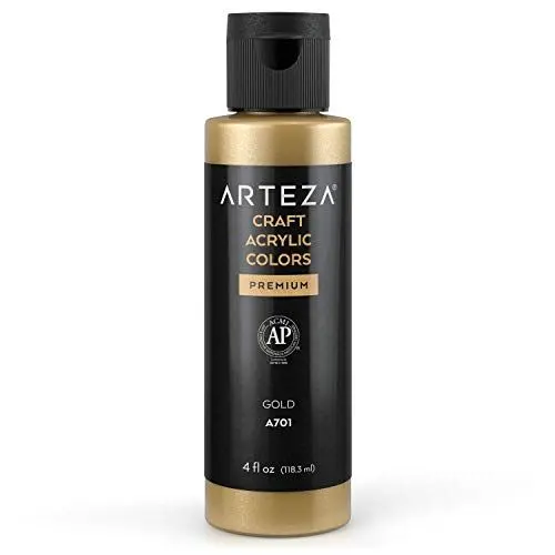 Produktbild: ARTEZA Craft Acrylfarbe, A701 Gold, 118 ml Flasche, wasserbasierte, mischbare, matte Acrylfarbe für Kunst- und DIY-Projekte auf Glas, Holz, Keramik, Stoffen, Papier und Leinwand