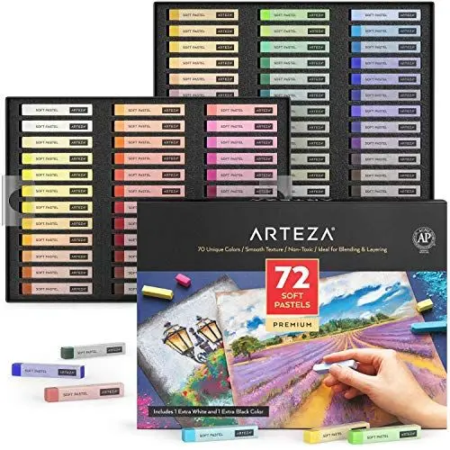 Produktbild: ARTEZA Weiche Pastellkreide, Set mit 72 Kunst-Pastellstäbchen für Kunst- und Handwerksprojekte, Zeichnen, Mischen, Schattieren, Kunstbedarf für alle Altersgruppen und künstlerische Erfahrungsstufen.