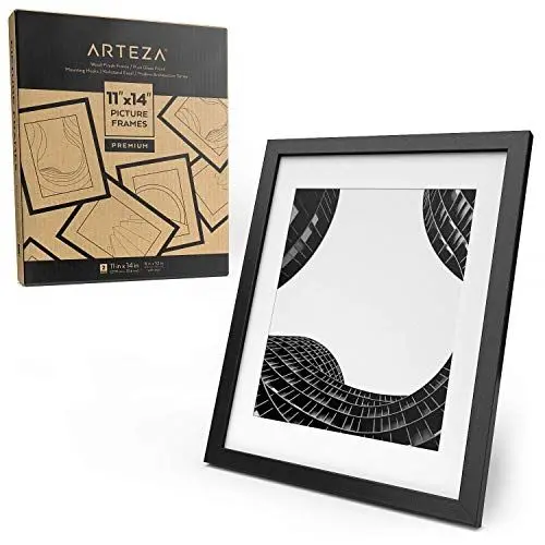 Produktbild: ARTEZA Zertifikatrahmen, 11x14 (27.9x35.6cm) mit Passepartout, 8x10 (20.3x25.4cm), 2er-Pack Bilderrahmen, Rahmen mit Holzoptik, Vorderseite aus reinem Glas, Fotorahmen für Wand und zum Aufstellen