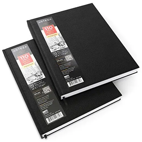 Produktbild: Arteza Zeichenbuch, 22 cm x 28 cm, 2 Stück mit je 110 Blättern, total 440 Seiten, Skizzenbuch mit festem Einband, Zeichenpapier in Hardcover, zum Zeichnen, Skizzieren & Malen