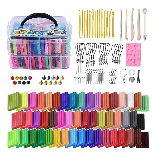 Produktbild: ARTFLY Polymer Clay, 50 Farben Clay Kit, Oven Bake Modeling Clay, Creative Polymer Clay Kit mit Sculpting Tools und Schmuck Zubehör, ungiftig, Ideal DIY Clay Geschenke für Erwachsene und Jugendliche