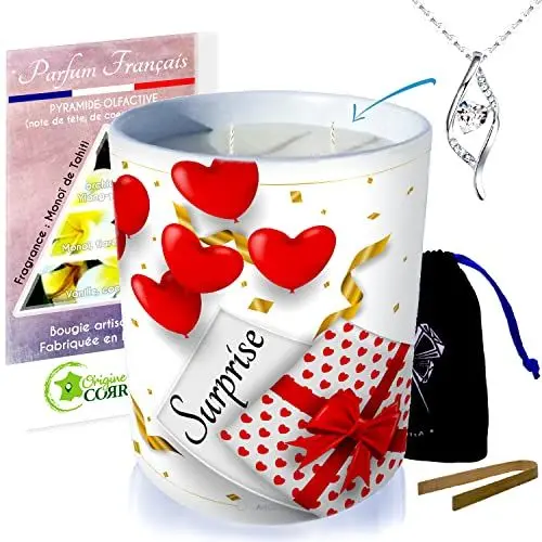 Produktbild: ArtGosse - Überraschungs-Kerze mit Schmuck Monoï Duft aus Tahiti - Schmuckstück mit Swarovski®-Kristallen verziert - Duftkerze 60 Stunden Brennzeit - Geschenkbox aus Holz - DNA-Anhänger