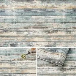 Produktbild: Arthome Klebefolie Rustikales Holzoptik Selbstklebende Tapete,44cmx3m Blau Holz Papier,Dekoratives Vinyl für Möbel Küche Arbeitsplatte Schränke Möbel Tische Wand Vintage DIY Wandverkleidung