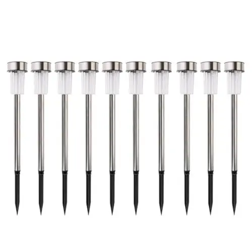 Produktbild: Arti Casa Solar Gartenleuchten - Solarleuchten 10 Stück - Gartenlampen für Draußen - Solarlampen mit weißem und farbigem Licht - IP44 Wasserbeständig - Ø4,8 x 36,5 cm - Edelstahl