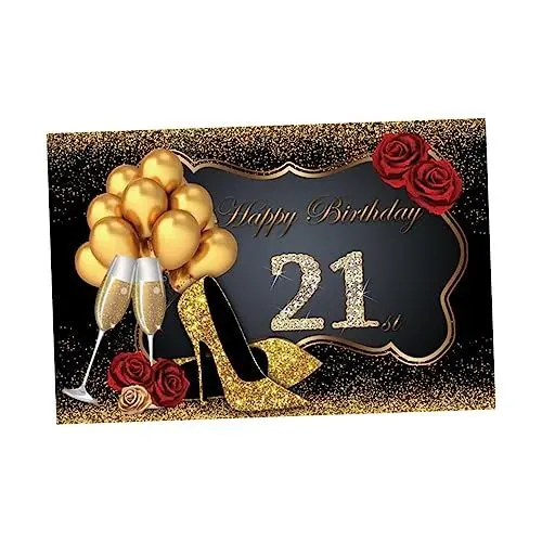 Produktbild: ARTIBETTER Vinyl-fotohintergrund – „Happy Birthday 21“ Party-Hintergrund Leicht Zu Reinigen Ideal Für Gäste