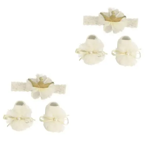 Produktbild: ARTIBETTER 2 Sätze Stirnband socken mädchen socken Babymütze Blumenstirnbänder für Mädchen Kinder socken Kopfband tragegurt Kleinkindbedarf Aktien Spitze Golden