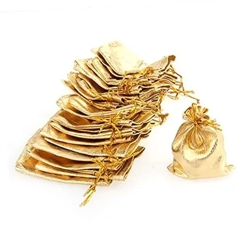 Produktbild: Artibetter 100st Mini-weihnachtsgeschenktüten Mini-tasche Mit Kordelzug Satinbeutel Mit Kordelzug Kleiner Beutel Mit Kordelzug Geschenktüten Für Die Hochzeit Sachet-beutel Gold Und Silber