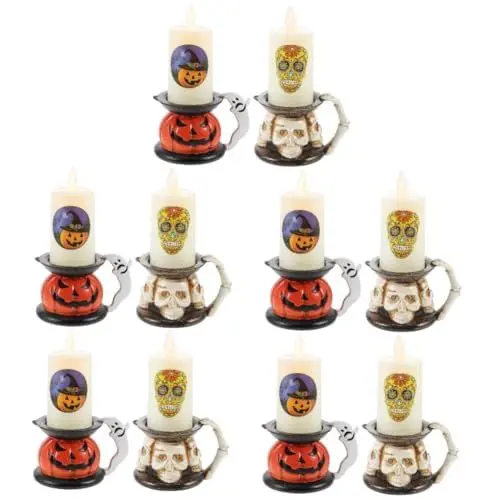 Produktbild: Artibetter 10 Stk Halloween-kerzenlichter Halloween-dekor Kerzenlicht Flammenlos Kürbiskerze Halloween-desktop-dekorationen Kerzenhalter Dekor Halloween-teelichtkerze Kürbis Lampe Plastik