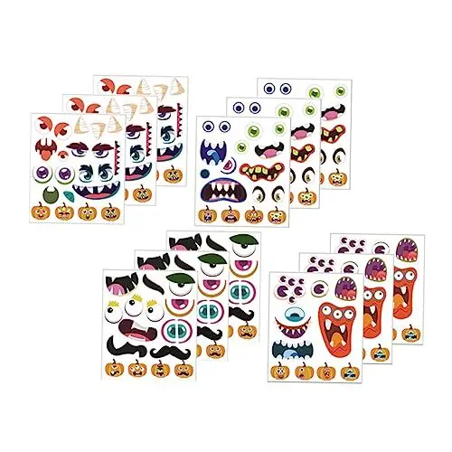 Produktbild: Artibetter 12 Blätter Halloween-Gesichtsaufkleber Halloween-Geschenkaufkleber Aufkleber vorhanden Dekor Kürbisaufkleber Halloween-Partyzubehör Grimasse Facebook