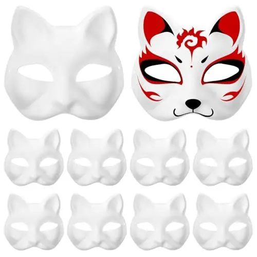 Produktbild: Artibetter 15 Stück weiße Papiermasken, blanko, handbemalt, Pappmaché, Masken, Halloween, Katze, DIY, Tier, unbemalt, Bastel-Masken für Cosplay, Maskenpartys, Kostüm-Zubehör