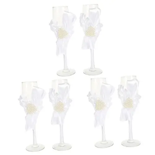 Produktbild: Artibetter 3 Paare Hochzeitskelch Brautbecher Wein Sektgläser Stielgläser Gläser Toasten Wein Kelch Partygetränke Hochzeits-trinkgeschirr Cocktailbecher Glas Kuchen Weiß Bankett Flöte