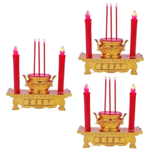 Produktbild: Artibetter 3 Stück Elektrische Kerzenlampe Buddhistische Lichter Chinesischer Kerzenständer Buddhistische Kerzenlampe Gefälschte Kerze Retro Kerzenlicht Chinesische Kerzen Rote