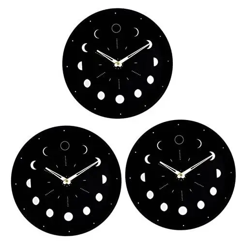 Produktbild: Artibetter 3st Leuchtende Wanduhr Hexendekor Batterie Nachtlicht Wanduhren Badezimmeruhren Analoge Stille Uhr Mond-dekor Drachenuhr Nachtlicht Wanduhr Ruheuhr Boho Büro Glas Große Uhr Runden