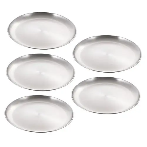 Produktbild: Artibetter 5-teiliges Edelstahl-speiseteller-set Mit Farbigen Tellern Pizzapfannenlöchern Exquisiter Servierteller Für Zuhause Und Restaurant
