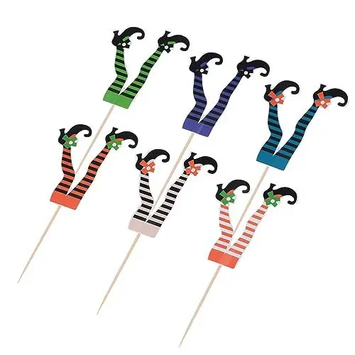 Produktbild: Artibetter 72 Stück Halloween-Cupcake-Topper Hexen-Cupcake-Dekorationen Hexenbein-Cupcake-Topper Für Halloween-Partyzubehör
