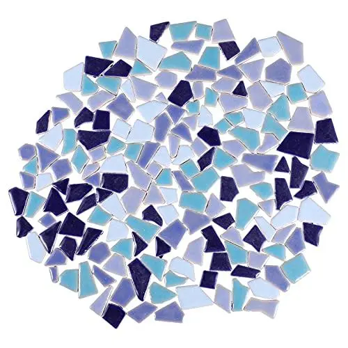Produktbild: Artibetter Gebrochen Mosaik Fliesen Mosaikfliesen Keramik Unregelmäßig Mosaikstein Bunt Mosaikstücke für DIY Basteln Wand Blumentopf Vasen Bilderrahmen Spiegel Deko 200g Blau Gemischte Mosaik