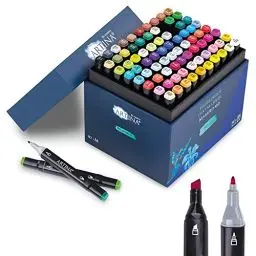 Produktbild: Artina 80tlg Marker Set Markilo MD mit 3mm & 6mm Spitze - wasserfeste Permanentmarker mit intensiven & hochpigmentierten Farben, Filzstifte Set mit 2 Spitzen für Scrapbook, Bullet Journal, Manga