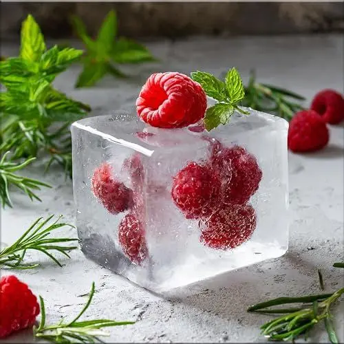 Produktbild: artissimo, Glasbild, 30x30cm, AG5478A, Kräuter und Obst: Eiswürfel Himbeere, Bild aus Glas, moderne Wanddekoration aus Glas, Wandbild Küche modern, Küchenbild Cocktail