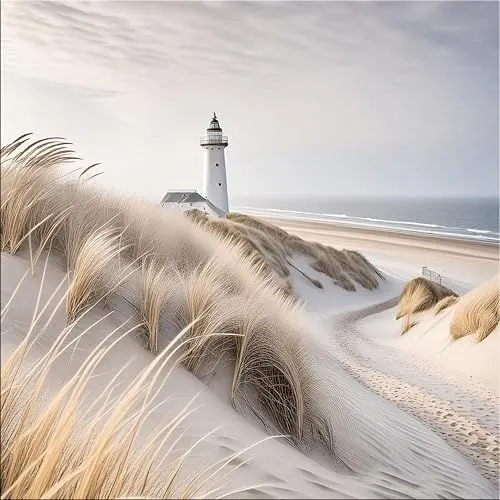 Produktbild: artissimo, Glasbild, 50x50cm, AG5566A, Strand und Meer: Dünenlandschaft I, Bild aus Glas, moderne Wanddekoration aus Glas, Wandbild Wohnzimmer modern, blau beige