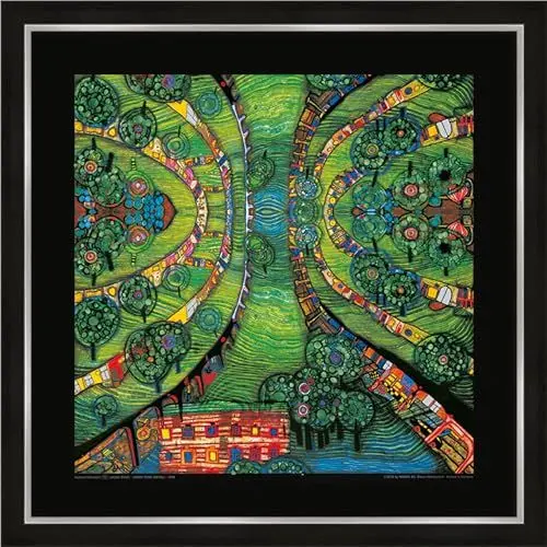 Produktbild: artissimo, Premium-Kunstdruck gerahmt, 53x53cm, AG4681, Friedensreich Hundertwasser: Grüne Stadt, Bild mit Rahmen, Wandbild, Poster, Wanddekoration