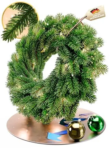 Produktbild: ArtiTree - Beleuchteter Weihnachtskranz für Tür - Adventskranz mit LED, Weihnachtsdeko für Außen und Innen, Künstlicher Tannenkranz mit Lichtern- 60cm
