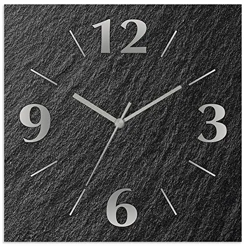 Produktbild: ARTLAND Wanddeko Wanduhr ohne Tickgeräusche Alu Funkuhr 30x30 cm Quadratisch Lautlos analoge Funkuhr, 4 Ziffern 30x30 cm Schieferoptik U1RE