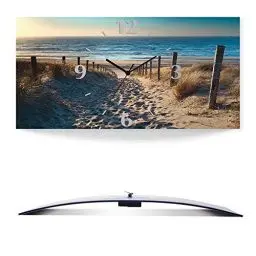 Produktbild: ARTLAND Wanddeko Wanduhr ohne Tickgeräusche Alu Quarzuhr 50x25 cm Rechteckig Lautlos Strand Meer Düne Nordsee Urlaub Natur Maritim T9IP