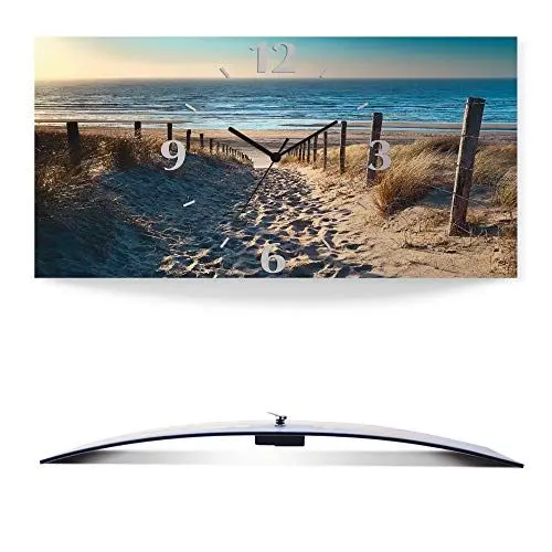 Produktbild: ARTLAND Wanddeko Wanduhr ohne Tickgeräusche Alu Quarzuhr 50x25 cm Rechteckig Lautlos Strand Meer Düne Nordsee Urlaub Natur Maritim T9IP