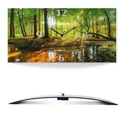 Produktbild: ARTLAND Wanddeko Wanduhr ohne Tickgeräusche Alu Quarzuhr 60x30 cm Rechteckig Lautlos Wald Bach Landschaft Natur Sonne Bäume T9IO