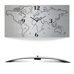 Produktbild: ARTLAND Wanddeko Wanduhr ohne Tickgeräusche Alu Quarzuhr Silber metallic lautlos 50x25 cm Rechteckig Weltkarte Modern Karte Abstrakt Grau U1UN