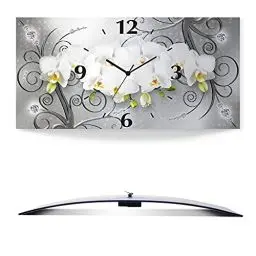 Produktbild: ARTLAND Wanddeko Wanduhr ohne Tickgeräusche Alu Quarzuhr lautlos 50x25 cm Rechteckig Blumenbilder Orchideen Abstrakt Kunst Blumen Ornamente U1QV