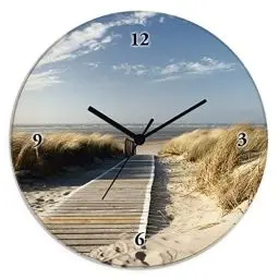 Produktbild: ARTLAND Wanddeko Wanduhr ohne Tickgeräusche Glas Quarzuhr Ø 30 cm Rund Lautlos Nordseestrand Langeoog