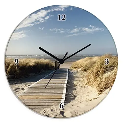 Produktbild: ARTLAND Wanddeko Wanduhr ohne Tickgeräusche Glas Quarzuhr Ø 30 cm Rund Lautlos Nordseestrand Langeoog