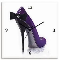 Produktbild: ARTLAND Wanduhr ohne Tickgeräusche Alu Quarzuhr 30x30 cm Quadratisch Lautlos High Heels Mode Frau Schuh Elegant T5LB